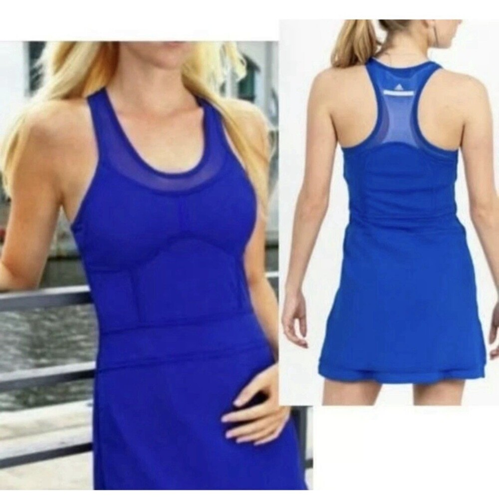 Adidas Stella McCartney Tennis Dress Mesh Overlay Cobalt Blue, Size Small NEW